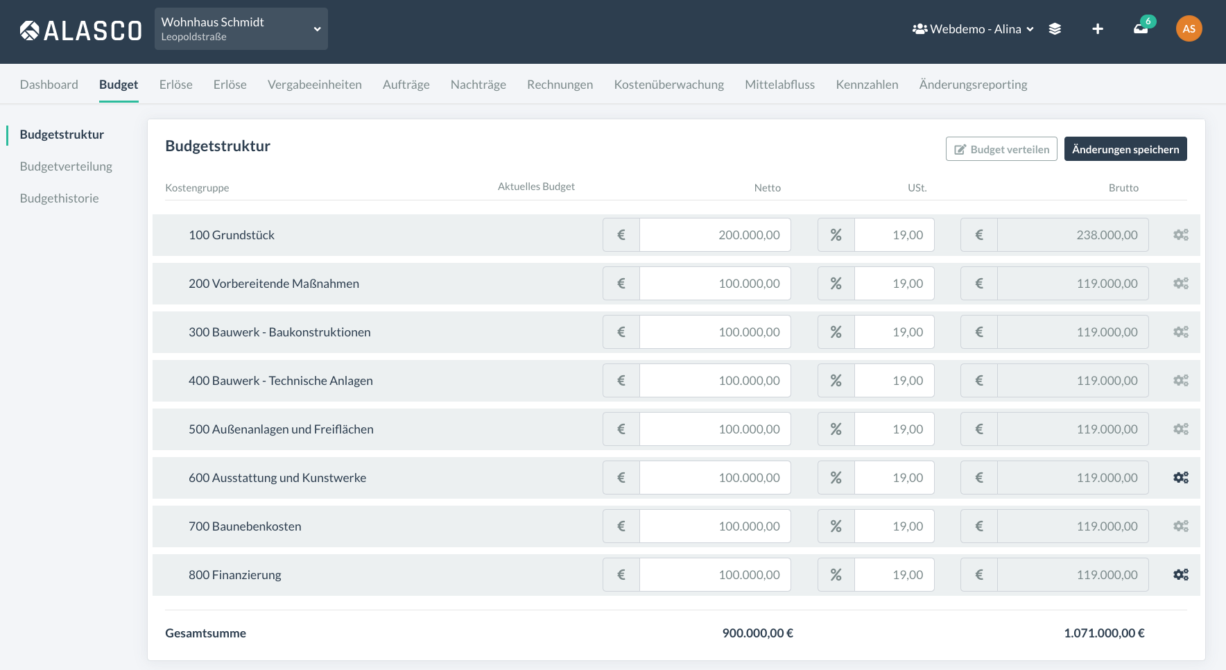 Budgets Und Kostengruppen Anlegen – Alasco